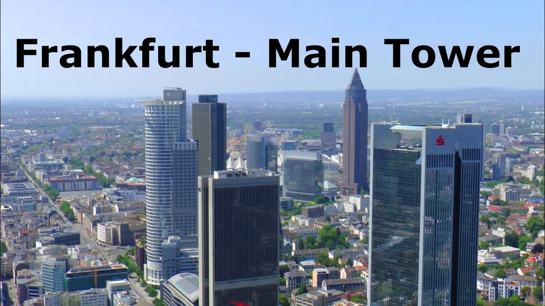 Frankfurt Main Tower elevator ride & panoramic views  - Fahrt im Aufzug & Skyline Panorama Blick